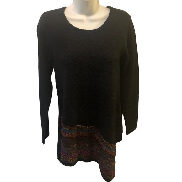 Soft Surroundings Raku Green Asymmetrical Woven Striped Hem Tunic Sweater XS - Picture 3 of 8